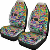 Set 2 Pcs Floral Sugar Skull Day Of The Dead Skull Car Seat Covers 101207 - YourCarButBetter