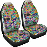 Set 2 Pcs Floral Sugar Skull Day Of The Dead Skull Car Seat Covers 101207 - YourCarButBetter