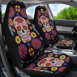 Set 2 Pcs Floral Sugar Skull Day Of The Dead Skull Car Seat Covers 101207 - YourCarButBetter