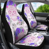 Set 2 Pcs Floral Sugar Skull Day Of The Dead Skull Car Seat Covers 101207 - YourCarButBetter