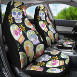 Set 2 Pcs Floral Sugar Skull Day Of The Dead Skull Car Seat Covers 101207 - YourCarButBetter