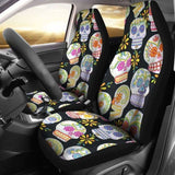 Set 2 Pcs Floral Sugar Skull Day Of The Dead Skull Car Seat Covers 101207 - YourCarButBetter