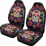 Set 2 Pcs Floral Sugar Skull Day Of The Dead Skull Car Seat Covers 101207 - YourCarButBetter