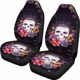 Set 2 Pcs Gothic Floral Skull Car Seat Covers 101207 - YourCarButBetter