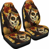 Set 2 Pcs Sugar Skull Day Of The Dead Car Seat Covers 101207 - YourCarButBetter