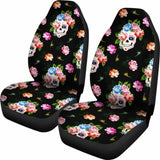 Set 2 Seat Cover Flower Skull Gothic Car Seat Covers 101207 - YourCarButBetter