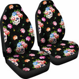 Set 2 Seat Cover Flower Skull Gothic Car Seat Covers 101207 - YourCarButBetter