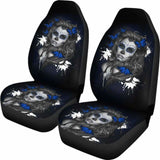 Set 2 Seat Cover Sugar Skulls Beautiful Girl Car Seat Cover 101207 - YourCarButBetter
