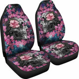 Set Of 2 Beautiful Floral Sugar Skull Car Seat Covers 101207 - YourCarButBetter