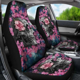 Set Of 2 Beautiful Floral Sugar Skull Car Seat Covers 101207 - YourCarButBetter