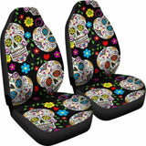 Set Of 2 Beautiful Sugar Skull Seat Covers 101207 - YourCarButBetter