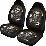 Set Of 2 - Beauty Girl Sugar Skull Seat Cover 101207 - YourCarButBetter