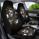 Set Of 2 - Beauty Girl Sugar Skull Seat Cover 101207 - YourCarButBetter