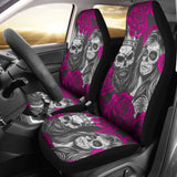 Set Of 2 Colorful Sugar Skull Car Seat Covers 101207 - YourCarButBetter
