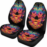 Set Of 2 Colorful Sugar Skull Car Seat Covers 101207 - YourCarButBetter