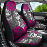 Set Of 2 Colorful Sugar Skull Car Seat Covers 101207 - YourCarButBetter