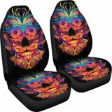Set Of 2 Colorful Sugar Skull Car Seat Covers 101207 - YourCarButBetter