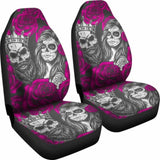 Set Of 2 Colorful Sugar Skull Car Seat Covers 101207 - YourCarButBetter
