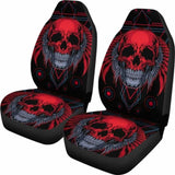 Set Of 2 Flaming Fire Red Skull Car Seat Covers 101207 - YourCarButBetter