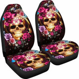Set Of 2 Floral Beautiful Sugar Skull Car Seat Covers 101207 - YourCarButBetter