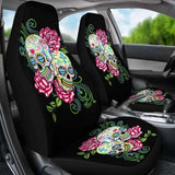 Set Of 2 Floral Sugar Skull Car Seat Covers 101207 - YourCarButBetter