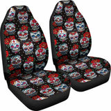 Set Of 2 Floral Sugar Skull Seat Covers 101207 - YourCarButBetter