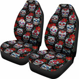 Set Of 2 Floral Sugar Skull Seat Covers 101207 - YourCarButBetter