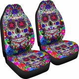 Set Of 2 Pcs Colorful Sugar Skull Car Seat Cover. 101207 - YourCarButBetter