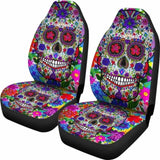 Set Of 2 Pcs Colorful Sugar Skull Car Seat Cover. 101207 - YourCarButBetter