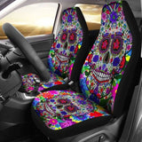 Set Of 2 Pcs Colorful Sugar Skull Car Seat Cover. 101207 - YourCarButBetter