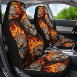 Set Of 2 Pcs Flaming Fire Skulls Car Seat Covers 101207 - YourCarButBetter