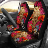 Set Of 2 Pcs Floral Skull Car Seat Covers 101207 - YourCarButBetter
