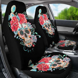 Set Of 2 Pcs Floral Skull Car Seat Covers 101207 - YourCarButBetter