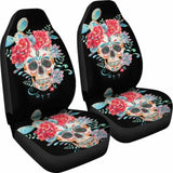Set Of 2 Pcs Floral Skull Car Seat Covers 101207 - YourCarButBetter