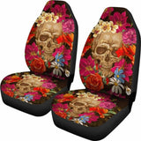 Set Of 2 Pcs Floral Skull Car Seat Covers 101207 - YourCarButBetter