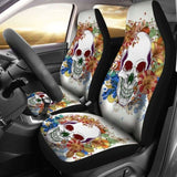 Set Of 2 Pcs Floral Skull Car Seat Covers 101207 - YourCarButBetter
