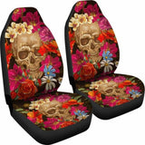 Set Of 2 Pcs Floral Skull Car Seat Covers 101207 - YourCarButBetter