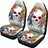 Set Of 2 Pcs Floral Skull Car Seat Covers 101207 - YourCarButBetter