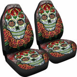 Set Of 2 Pcs Floral Sugar Skull Car Seat Covers 101207 - YourCarButBetter