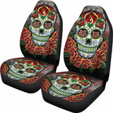 Set Of 2 Pcs Floral Sugar Skull Car Seat Covers 101207 - YourCarButBetter