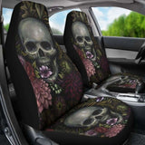 Set Of 2 Pcs - Skull Gothic Horror Flaming Fire Halloween Skull Car Seat Covers 101207 - YourCarButBetter