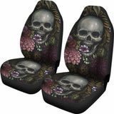 Set Of 2 Pcs - Skull Gothic Horror Flaming Fire Halloween Skull Car Seat Covers 101207 - YourCarButBetter