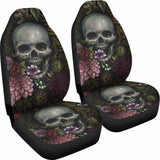 Set Of 2 Pcs - Skull Gothic Horror Flaming Fire Halloween Skull Car Seat Covers 101207 - YourCarButBetter