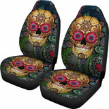 Set Of 2 Pcs Sugar Skull Car Seat Covers 101207 - YourCarButBetter