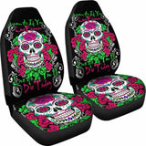 Set Of 2 Pcs - Sugar Skull - Day Of The Dead Car Seat Cover 101207 - YourCarButBetter