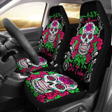 Set Of 2 Pcs - Sugar Skull - Day Of The Dead Car Seat Cover 101207 - YourCarButBetter