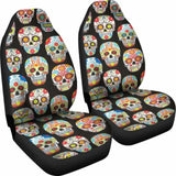 Set Of 2 Pcs Sugar Skull Day Of The Dead Car Seat Covers 101207 - YourCarButBetter