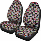 Set Of 2 Pcs - Sugar Skulls - Day Of The Dead Car Seat Covers 101207 - YourCarButBetter