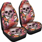 Set Of 2 Skull Skeleton Floral Skull Car Seat Covers 101207 - YourCarButBetter