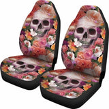 Set Of 2 Skull Skeleton Floral Skull Car Seat Covers 101207 - YourCarButBetter